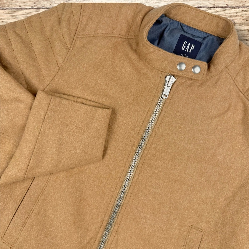 GAP Womens Moto Biker Wool Blend Zip Quilted Cropped Jacket Size M Petite Tan‎